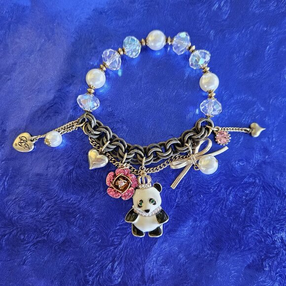 🐼🎄 Betsey ROYAL ENGAGEMENT Panda🎄🐼Charm Bracelet. 7" 🎉🎈GREAT GIFT 🎉🎈 - Picture 9 of 11